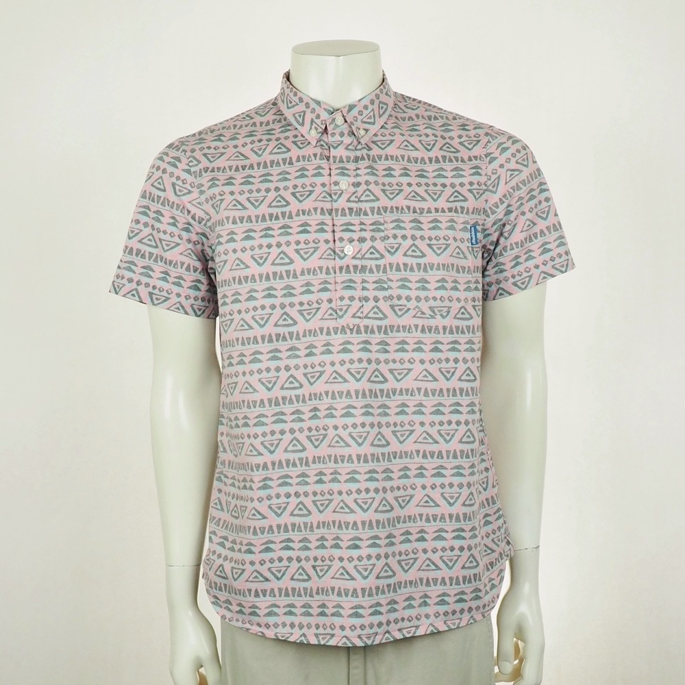 Chubbies Polo Shirt Mens Medium Pink Hawaiian Aloha Aztec Tribal Reverse Print